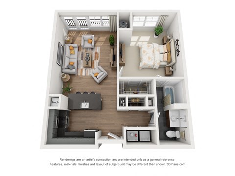 Floor plan for 1 bed, 1 bath, 783 sqft